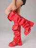 Women Mid Calf Boots Platform Heels Ruch Boots Knee High Fold Over Chunky Heel Short Booties Round Toe Pull-On Shark Boot Daily Party Y2K Dress Boots
