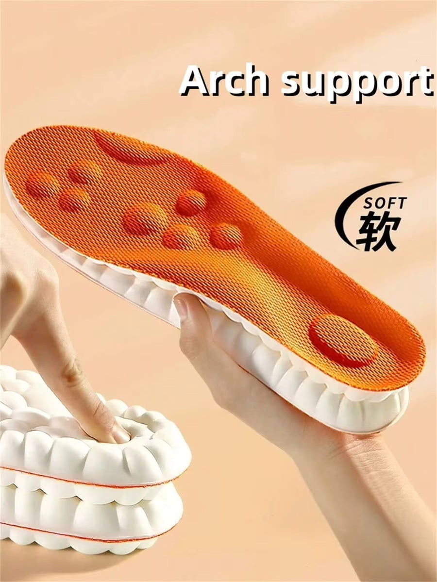 4D Latex Sports Insoles, Orange, Soft & High Elastic, Arch Support Cushion For Running Shoes, Unisex, 1 Pair